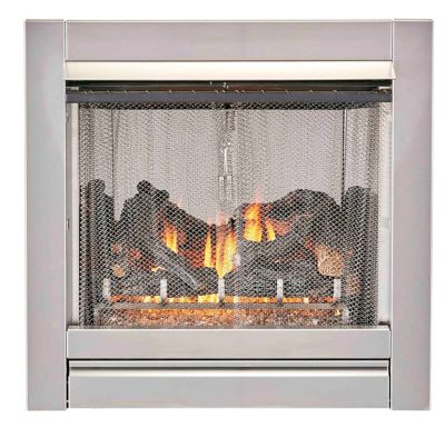 Image showing  Ventless Stainless Outdoor Gas Fireplace Insert with Glass Media & Log Set, 24,000 BTU, Manual Control, DF450SS-L