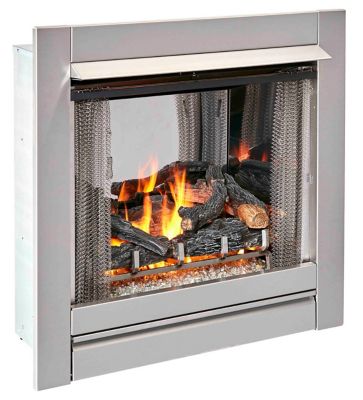 Image showing  Ventless Stainless Outdoor Gas Fireplace Insert with Glass Media & Log Set, 24,000 BTU, Manual Control, DF450SS-L