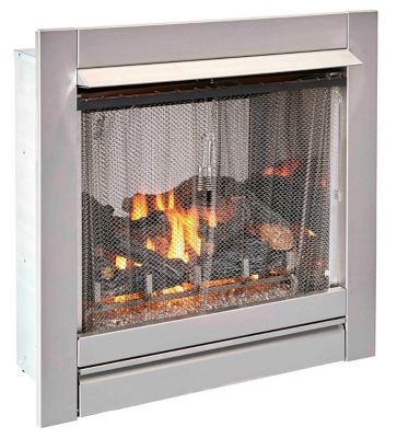 Image showing  Ventless Stainless Outdoor Gas Fireplace Insert with Glass Media & Log Set, 24,000 BTU, Manual Control, DF450SS-L