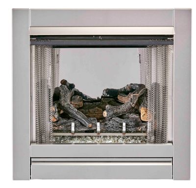 Image showing  Ventless Stainless Outdoor Gas Fireplace Insert with Glass Media & Log Set, 24,000 BTU, Manual Control, DF450SS-L