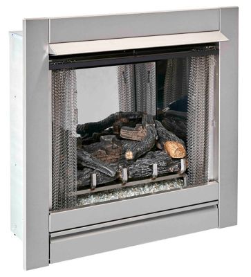 Image showing 5 th Duluth Forge Ventless Stainless Outdoor Gas Fireplace Insert with Glass Media & Log Set, 24,000 BTU, Manual Control, DF450SS-L