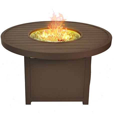Bluegrass Living 42 in. Outdoor Round Aluminum 50,000 BTU Propane Fire Pit Table, Crystal Glass Beads and Fabric Cover, 140291