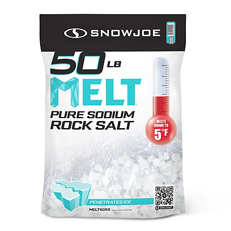 Snow Joe Melt 100% Pure Sodium Rock Salt Ice Melter, Works to -15-F Bagged, 50 lb., MELT50RS