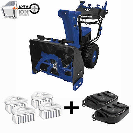 Snow Joe 96V 24 in. Dual Stage Snow Blower, Kit with 4 x 24V 12Ah Batteries and Quad Charger