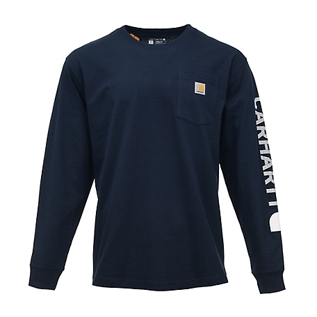 Carhartt Loose Fit Heavyweight Long-Sleeve Pocket Logo Graphic T-Shirt, 106023, New Navy, XL