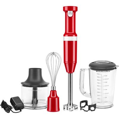 KitchenAid Cordless Variable Speed Hand Blender with Chopper and Whisk Attachment in Empire Red, KHBBV83ER