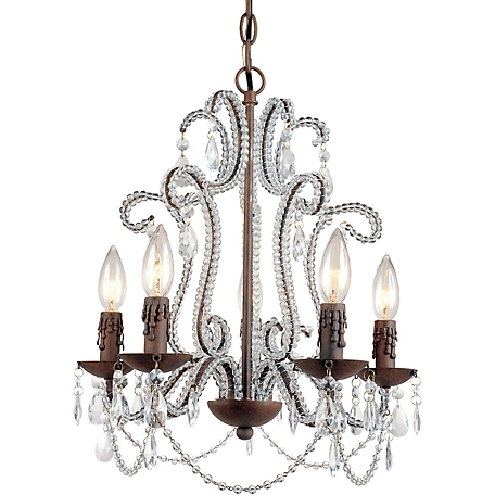Hanover Elegance 5-Light Beaded Mini Chandelier for Hardwire Or Plug-In Swag Installation, Clear Beads and Chocolate Finish