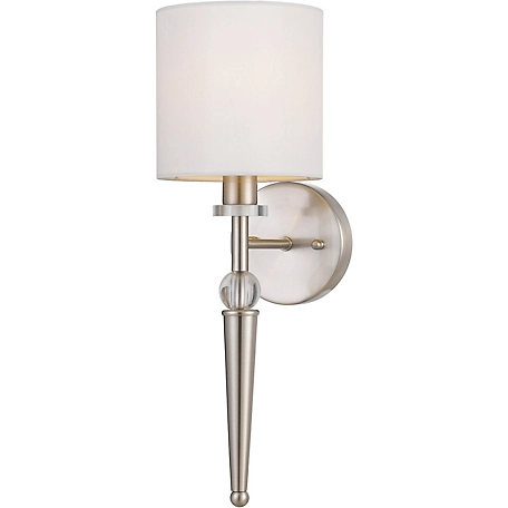 Hanover Harper Single-Light Wall Sconce for Hardwire Installation Only, Crystal Accents and Round Shade, Satin Chrome / Ivory