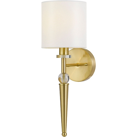 Hanover Harper Single-Light Wall Sconce for Hardwire Installation Only, Crystal Accents and Round Shade, Gold / Ivory