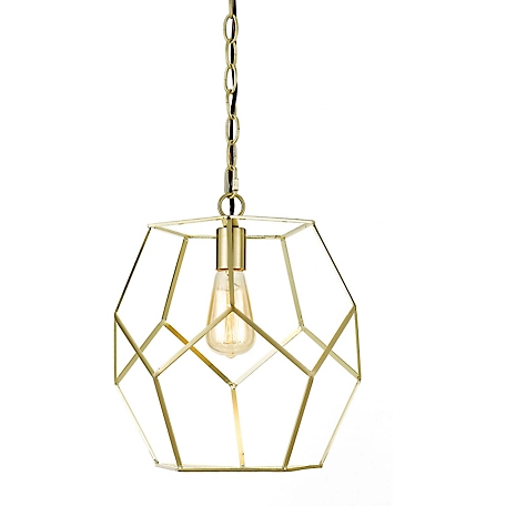 Hanover Harriet Geometric Pendant Light for Hardwire Or Plug-In Swag Installation, Pale Gold