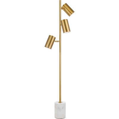 Hanover Ingrid 3-Light Floor Lamp with White Marble Base and Pieced Metal Shades, Rich Gold Finish