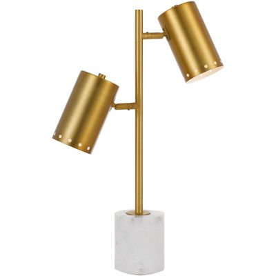 Hanover Ingrid 2-Light Table Lamp with White Marble Base and Pieced Metal Shades, Rich Gold Finish