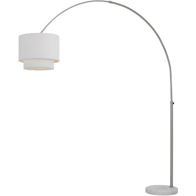Hanover Louise Floor Lamp in Brushed Chrome with Adjustable Height/Width, White Marble Base, and Ivory Fabric Shade