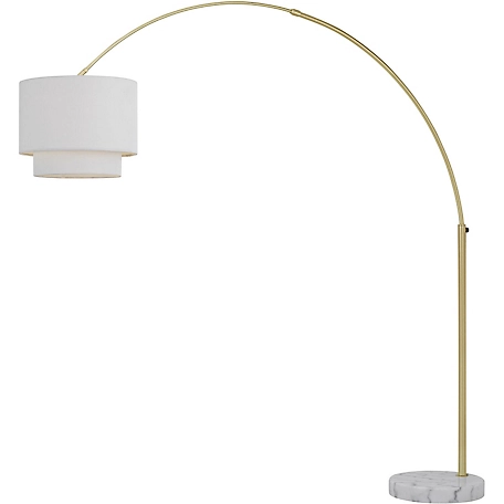 Hanover Louise Floor Lamp with White Marble Base, Ivory Fabric Shade, and Adjustable Arm, Pale Gold / Ivory