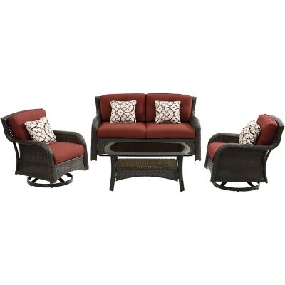 Cambridge Corrolla 4 pc. Lounge Set with Loveseat, 2 Swivel Gliders, and Woven Coffee Table, Crimson Red