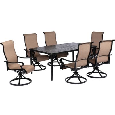 Cambridge 7 pc. Hammond Dining Set with 70 in. x 40 in. Cast-Top Dining Table and 6 Sling Swivel Rockers