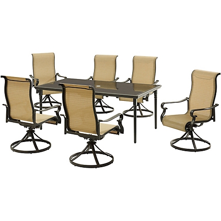 Cambridge Hammond 7 pc. Dining Set with a 40 in. x 70 in. Glass-Top Dining Table and 6 Sling Swivel Rockers