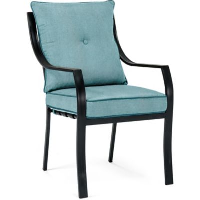 Image showing  7 pc. Lawrence Outdoor Dining Set with 66 in. x 38 in. Glass-Top Table and 6 Cushioned Chairs, Ocean Blue