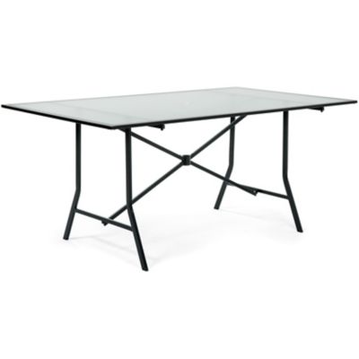 Image showing  7 pc. Lawrence Outdoor Dining Set with 66 in. x 38 in. Glass-Top Table and 6 Cushioned Chairs, Ocean Blue