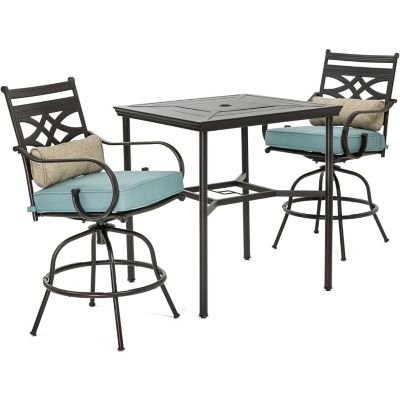 Cambridge Margate 3 pc. High-Dining Set in Ocean Blue with 2 Swivel Chairs and a 33 in. Square Table