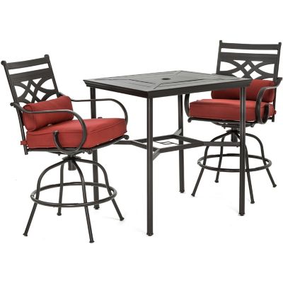 Cambridge Margate 3 pc. High-Dining Set in Chili Red with 2 Swivel Chairs and a 33 in. Square Table
