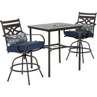 Cambridge Margate 3 pc. High-Dining Set in Navy Blue with 2 Swivel Chairs and a 33 in. Square Table
