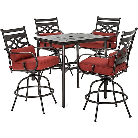 Cambridge Margate 5 pc. High-Dining Patio Set in Chili Red with 4 Swivel Chairs and a 33 in. Counter-Height Dining Table