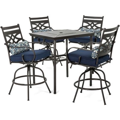 Cambridge 5 pc. Margate High-Dining Patio Set with 4 Swivel Chairs and 33 in. Counter-Height Dining Table, Navy Blue