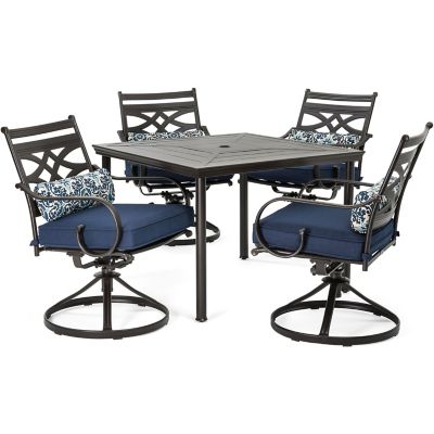 Cambridge Margate 5 pc. Patio Dining Set in Navy Blue with 4 Swivel Rockers and a 40 in. Square Table