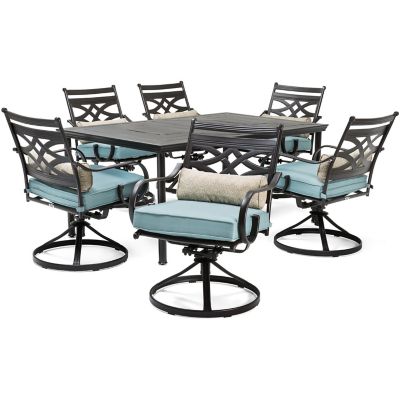 Cambridge Margate 7 pc. Dining Set in Ocean Blue with 6 Swivel Rockers and a 40 in. x 67 in. Dining Table