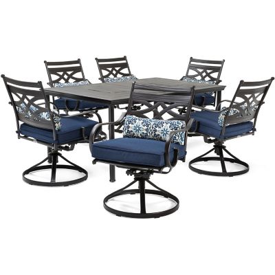 Cambridge Margate 7 pc. Dining Set in Navy Blue with 6 Swivel Rockers and a 40 in. x 67 in. Dining Table