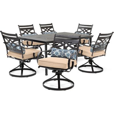 Cambridge Margate 7 pc. Dining Set in Tan with 6 Swivel Rockers and a 40 in. x 67 in. Dining Table