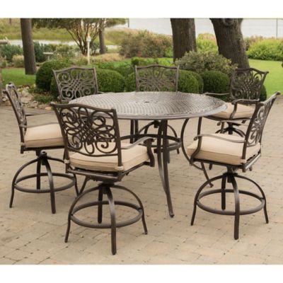 Image showing 9 th Cambridge Seasons 7-Piece High-Dining Set in Tan with 6 Swivel Chairs and a 60 in. Cast-Top Table