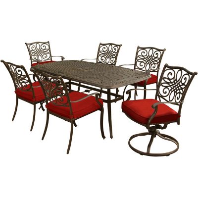 Cambridge Seasons 7 pc. Dining Set in Red with 2 Swivel Rockers, 4 Dining Chairs, and a 72 in. x 38 in. Cast-Top Table