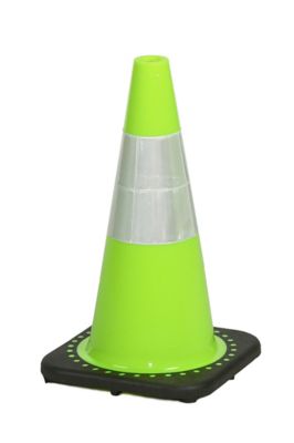 Mutual Industries 18 in. Plain Lime Safety Traffic Cone with Reflective Stripe