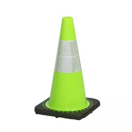 Mutual Industries 18 in Plain Lime Safety Traffic Cone with Reflective Stripe Traffic Cones