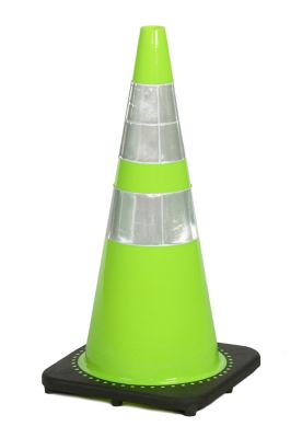 Mutual Industries 28 in. Plain Lime Green Safety Traffic Cone with Reflective Stripe