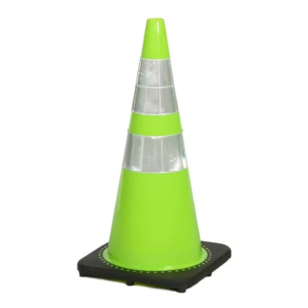 Mutual Industries 28 in Solid Lime Green Safety Traffic Cone with Reflective Stripe Traffic Cones