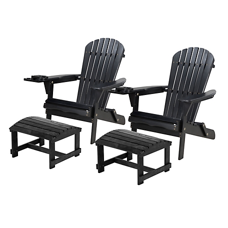W Unlimited 2 Foldable Adirondack Chairs with Cup Holders with Ottoman