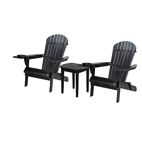 W Unlimited 2 Foldable Adirondack Chairs with Cup Holders and 1 End Table