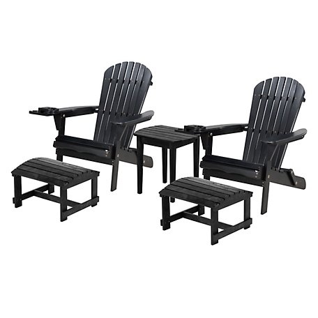 W Unlimited 2 Foldable Adirondack Chairs with Cup Holders with Ottoman and 1 End Table