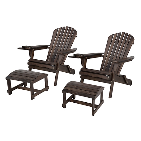 W Unlimited 2 Foldable Adirondack Chairs with Cup Holders with Ottoman