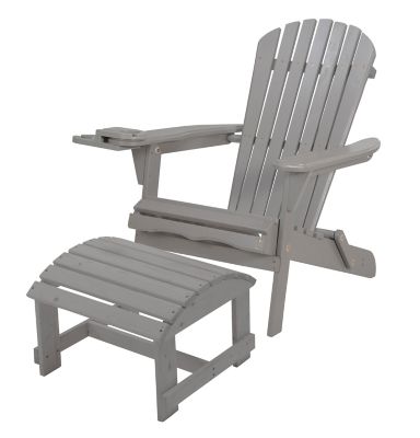 W Unlimited Foldable Adirondack Chair with Cup Holders with Ottoman