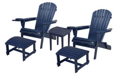 W Unlimited 2 Foldable Adirondack Chairs with Cup Holders with Ottoman and 1 End Table