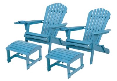 W Unlimited 2 Foldable Adirondack Chairs with Cup Holders with Ottoman