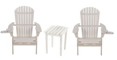 W Unlimited 2 Foldable Adirondack Chairs with Cup Holders and 1 End Table