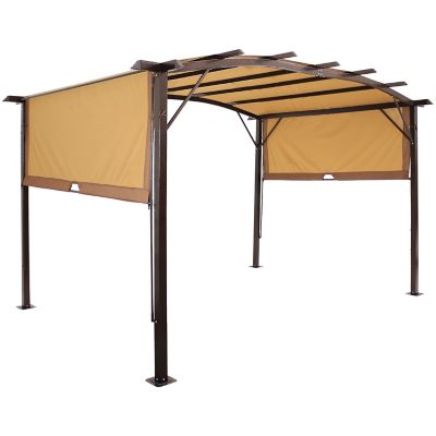 Sunnydaze Decor 9' x12' Metal Arched Pergola with Retractable Canopy - Tan