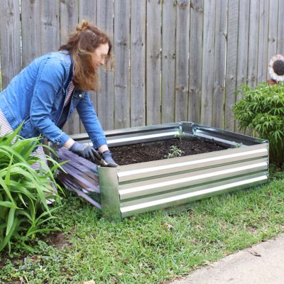 Image showing  Corrugated Galvanized Steel Raised Rectangle Garden Bed, 47 x 11.75in., Silver