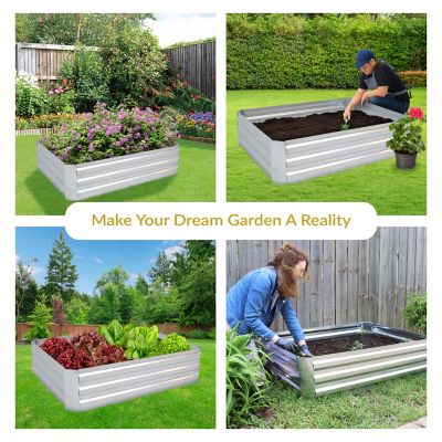 Image showing 8 th Sunnydaze Decor Corrugated Galvanized Steel Raised Rectangle Garden Bed, 47 x 11.75in., Silver