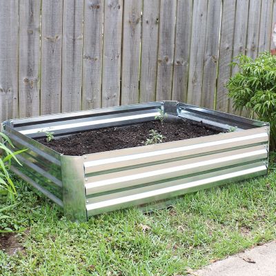 Image showing 9 th Sunnydaze Decor Corrugated Galvanized Steel Raised Rectangle Garden Bed, 47 x 11.75in., Silver